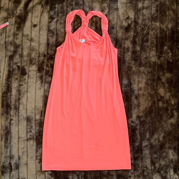 Ivy & Blu Maggy Boutique Dresses & Skirts - Ivy & Blu‎ Maggy Boutique 6 Tangerine Stretch Knit Halter Dress Bunched Straps